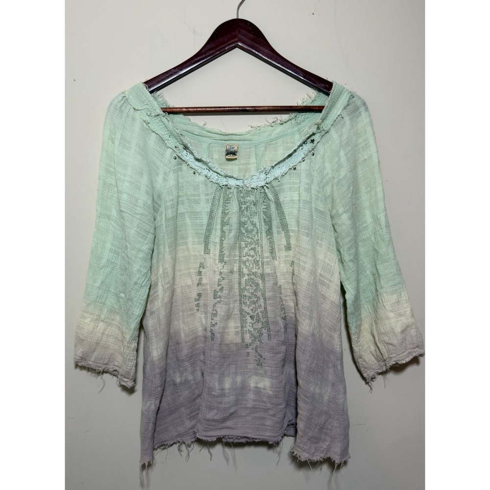 Free people tie dye fringed top Medium Hobo Beachy
